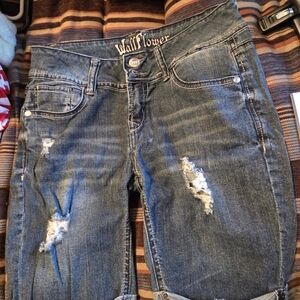 WallFlower Women's Blue Distressed Jeans
